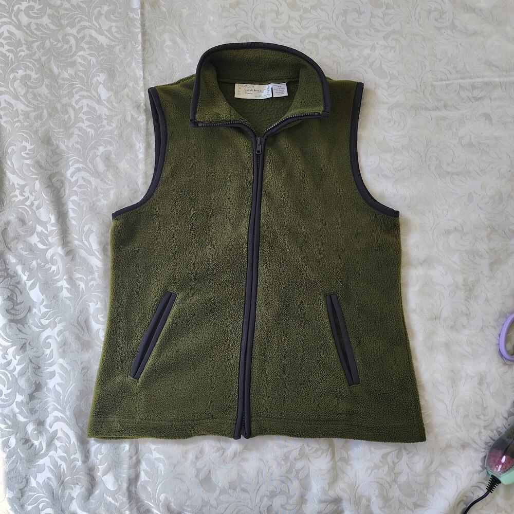 Vintage Sarah Bentley Sport Olive Green Fleece Vest - 1/4 Zip Mock Neck - (PM)